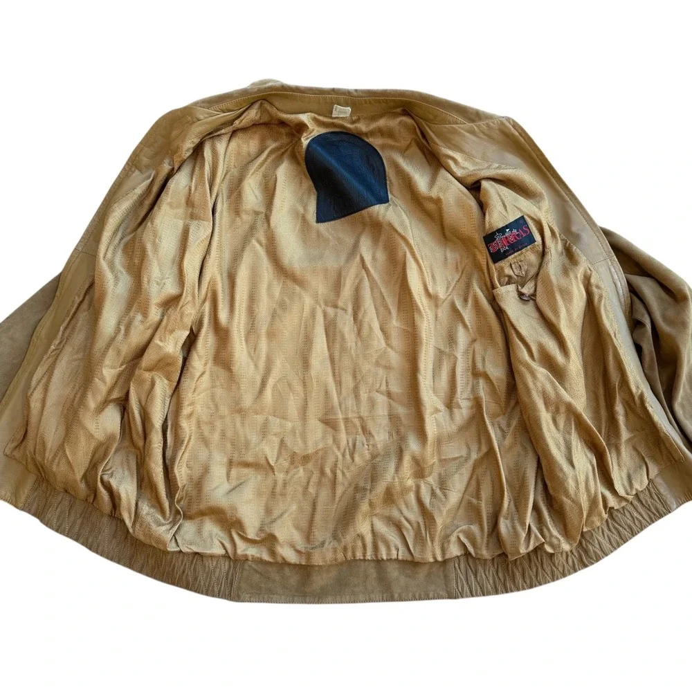 TORRAS Suede Bomber Jacket Mens Tan‎ Leather Zip Front Casual Outerwear XL